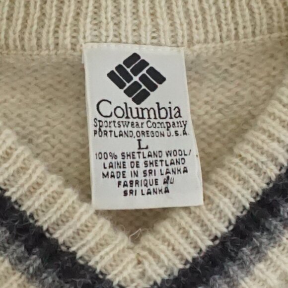 Columbia Shetland Wool V Neck Sweater Cream Knit Outdoor Cabincore Style Large - Picture 8 of 9